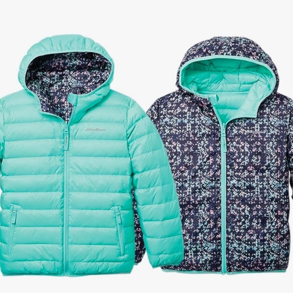 Reversible Teal and Floral Puffer Jacket down jacket